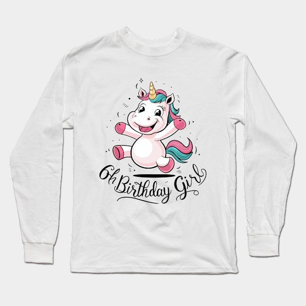 Unicorn 6th Birthday Girl Gift Mythical Creature Long Sleeve T-Shirt by Macphisto Shirts